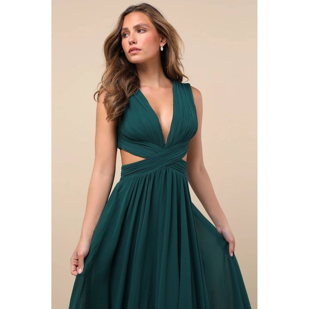 Lulus Vivid Imagination Emerald Green Cutout Maxi Dress Size Medium - Picture 5 of 11